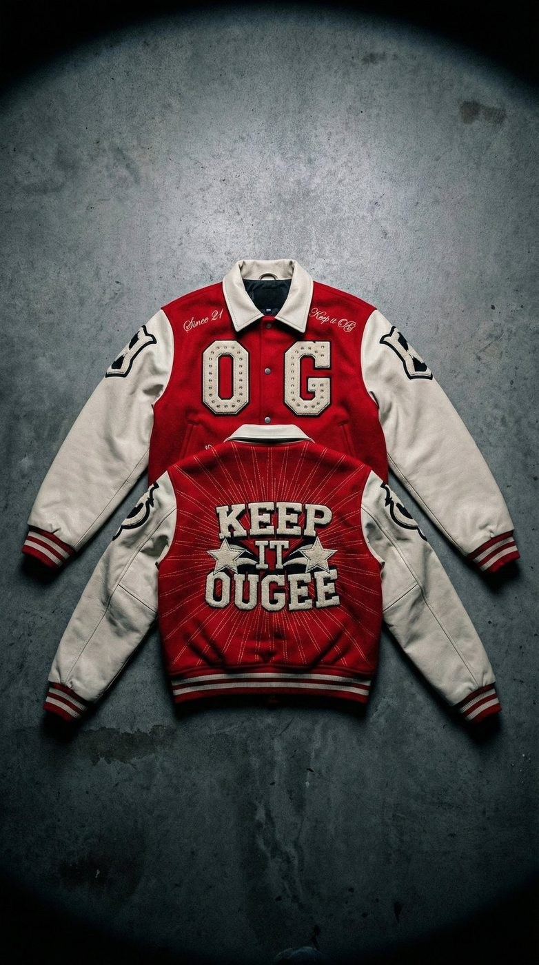 Casaco varsity OUGEE vermelho e creme