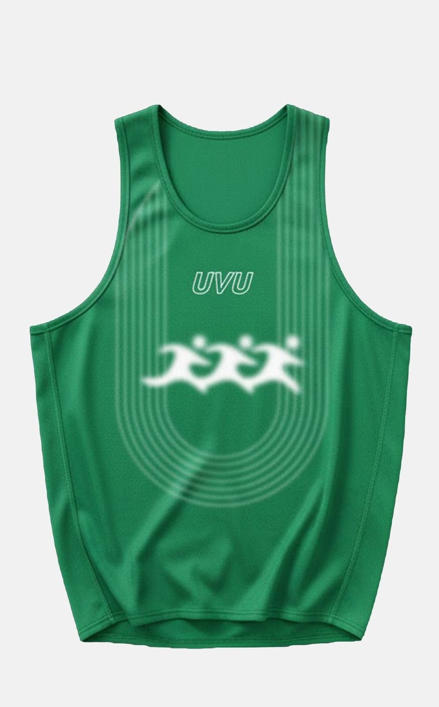 Camisola de alças UVU verde, frente, com três corredores estampados